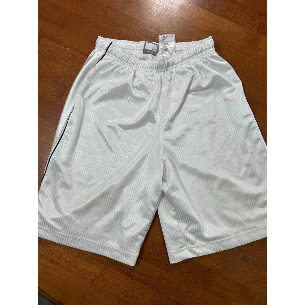 Vintage Nike Basketball Shorts Boys Medium White Shiny Shimmer Silky